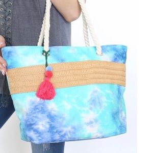 Tie-Dye Fabric Tote Bag with Tassel